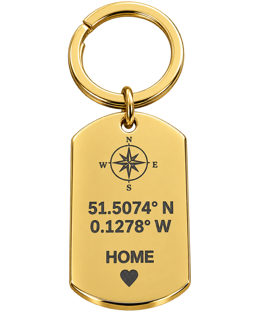 Personalised Coordinates & Message Keyring (Gold / Silver / Black)