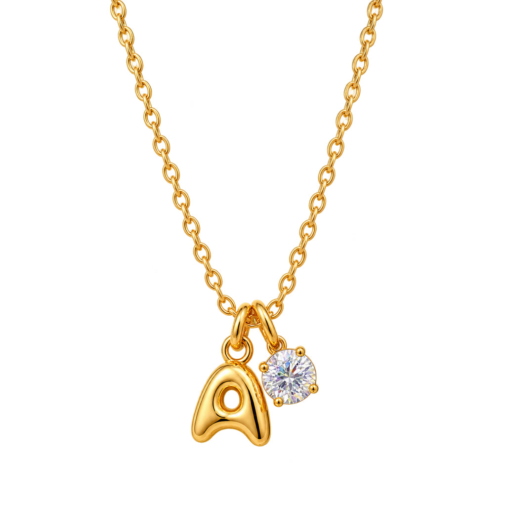 Minimalist Gold Initial & Zircon Charm Necklace