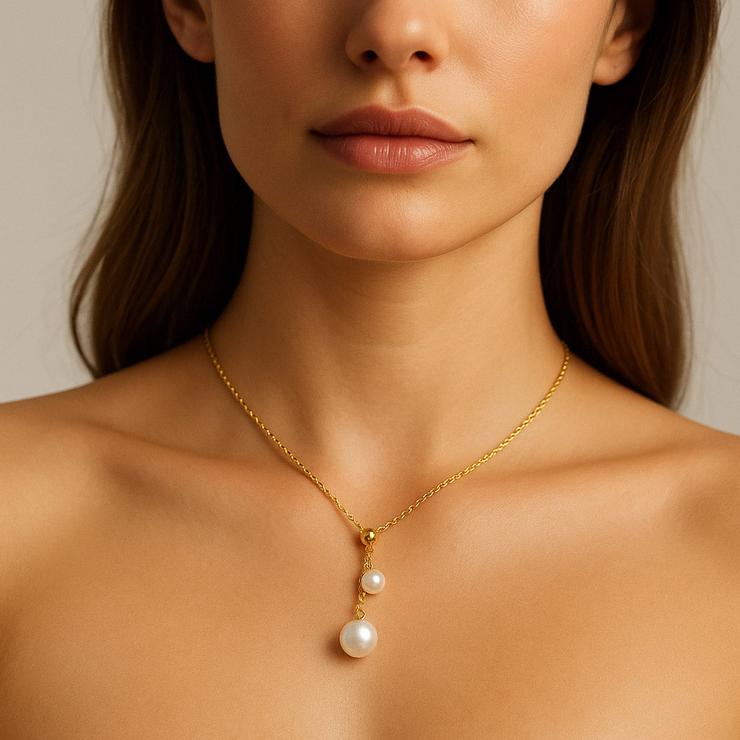 Double pearl drop necklace