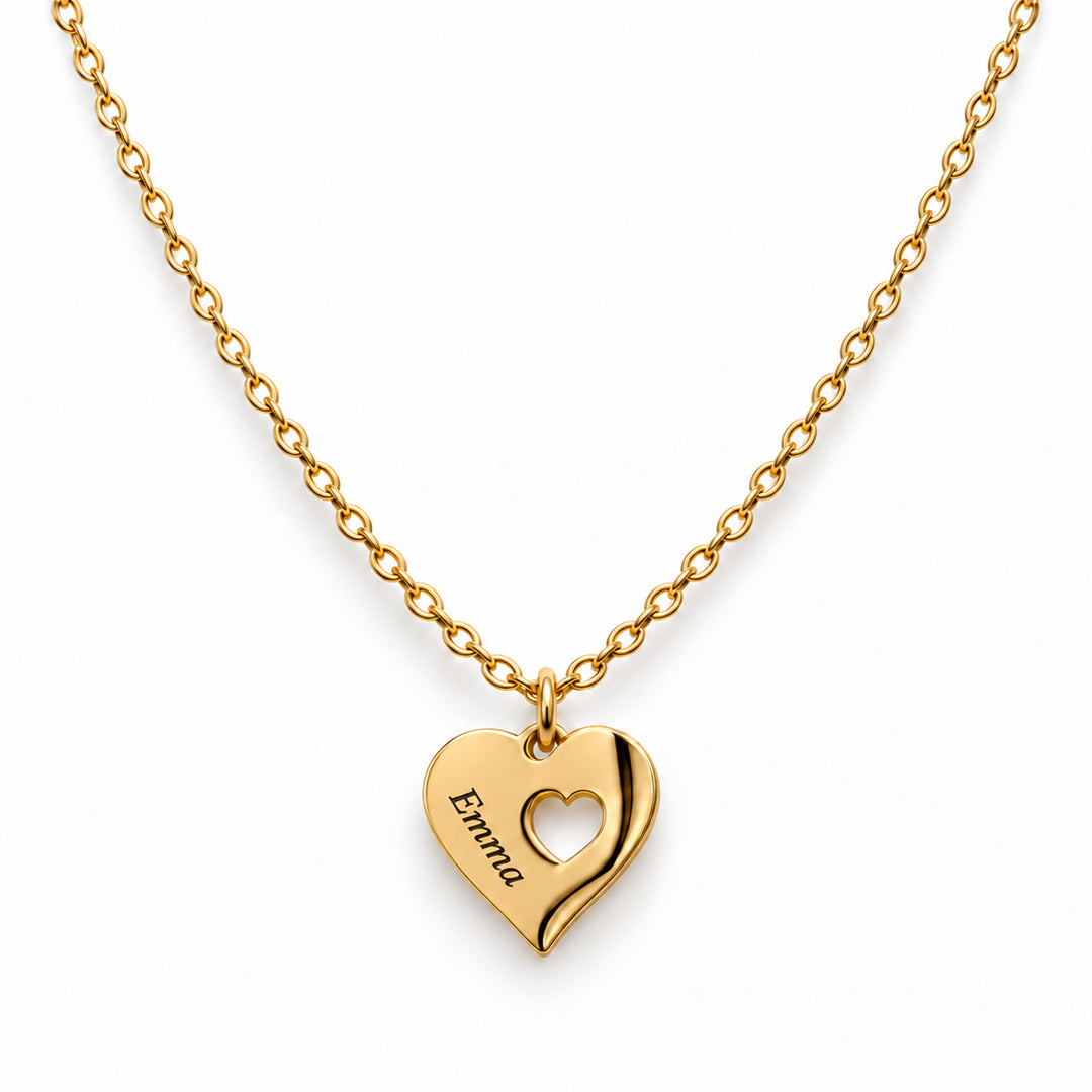 Custom Cutout Heart Charm Necklace (Gold)