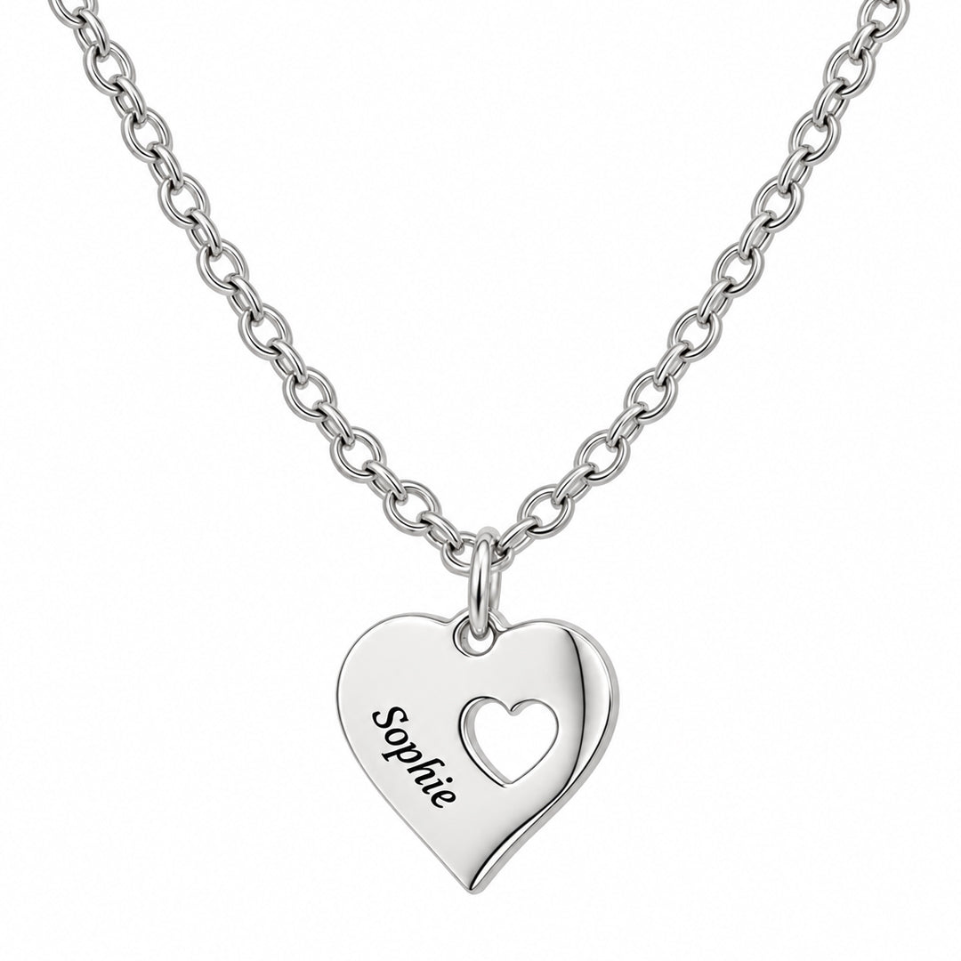 Custom Cutout Heart Charm Necklace (Silver)