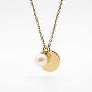 Engraved Pearl Disc Necklace